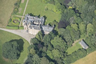 Oblique aerial view of Pitcaple Castle, looking W.