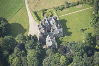 Oblique aerial view of Pitcaple Castle, looking SW.