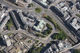 Oblique aerial view of Aberdeen Royal Infirmary, looking NNE.