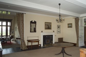 Ground floor, entrance hall and dining room, view from east