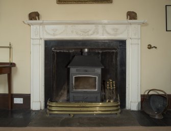 Ground floor, hall, detail of fireplace
