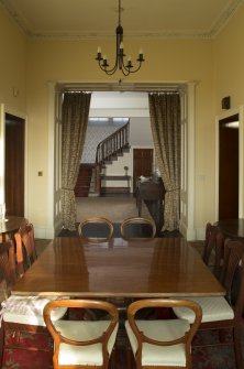 Ground floor, dining room with hall beyond, view from south west