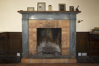 Ground floor, library, detail of fireplace