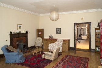 Ground floor, living room / kitchen, view from east with hall beyond