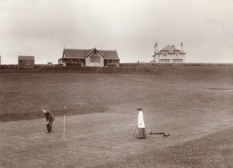 View of Brora golfcourse and club house.