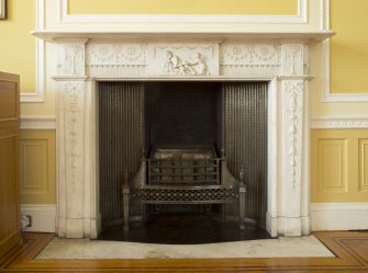 Ground floor, music room, detail of fireplace on west wall