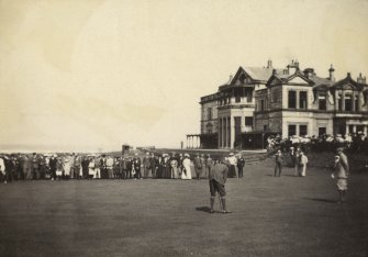 View of Mr V Pollock putting on Medal Day at the Old Course in St Andrews.