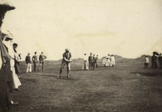 View of golfer at the Old Course in St Andrews.