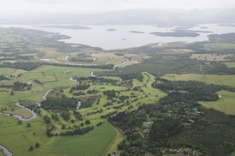 Oblique aerial view of Buchanan Castle Golf Course, looking SW.