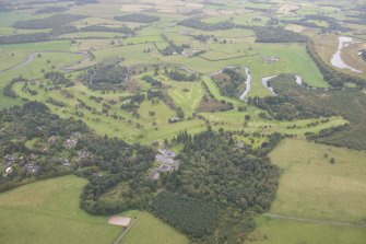 Oblique aerial view of Buchanan Castle Golf Course, looking S.