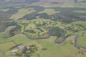 Oblique aerial view of Buchanan Castle Golf Course, looking NNE.