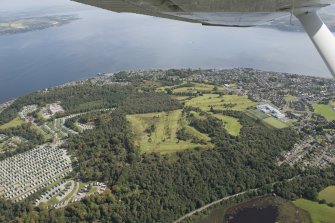 Oblique aerial view of Cowal Golf Course, looking ESE.