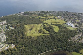Oblique aerial view of Cowal Golf Course, looking ESE.