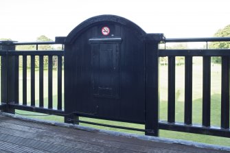 Balcony. Detail of rear of clock.