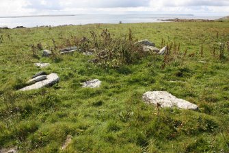 View of a collapsed structure at the western edge of a group of enclosures on the Tarf, looking W.