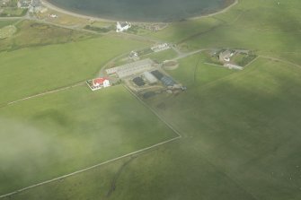 Oblique aerial view of Findlins Farm, Hillswick, looking E.