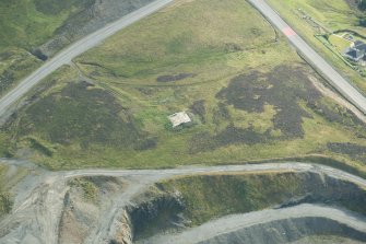 Oblique aerial view of Scord Quarry, Scalloway, looking SW.
