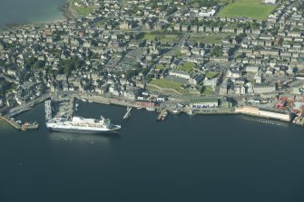 Oblique aerial view of Lerwick Harbour, looking SW.