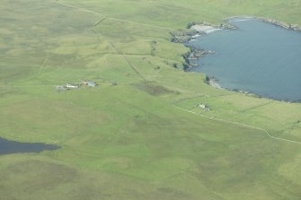 Oblique aerial view of Kirkhouse and Fetlar, looking SW.