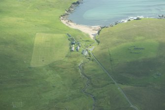 Oblique aerial view of The Haa, Skaw, Unst, looking NE.