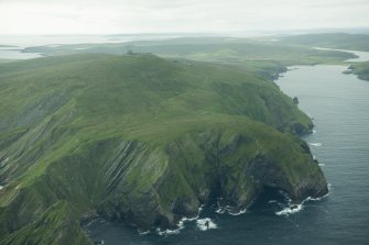 Oblique aerial view of Saxa Vord, Unst, looking S.