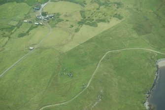 Oblique aerial view of Isbister, North Roe, looking SW.