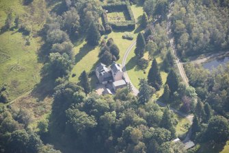 Oblique aerial view of Duchray Castle, looking SE.