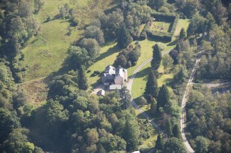 Oblique aerial view of Duchray Castle, looking E.