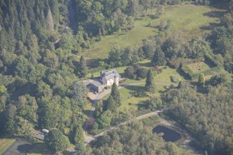 Oblique aerial view of Duchray Castle, looking NE.