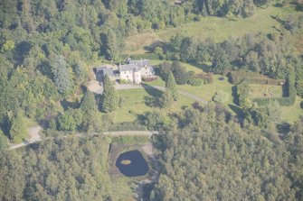 Oblique aerial view of Duchray Castle, looking N.