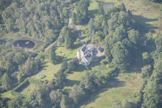 Oblique aerial view of Duchray Castle, looking W.