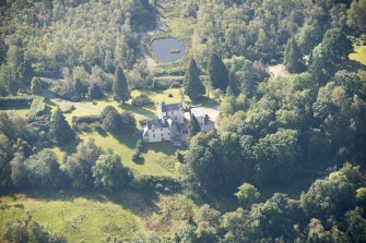 Oblique aerial view of Duchray Castle, looking S.