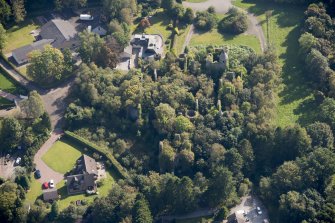 Oblique aerial view of Buchanan Castle, looking ESE.