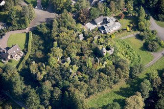 Oblique aerial view of Buchanan Castle, looking NE.