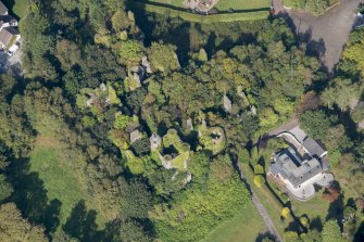 Oblique aerial view of Buchanan Castle, looking NW.