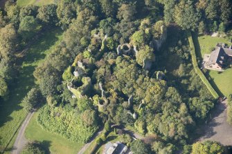 Oblique aerial view of Buchanan Castle, looking W.