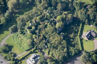 Oblique aerial view of Buchanan Castle, looking WSW.