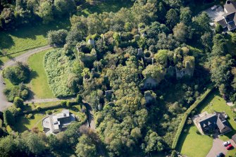 Oblique aerial view of Buchanan Castle, looking SW.