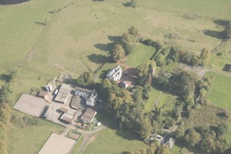 Oblique aerial view of Kilmaronock Castle and Kilmaronock House, looking NE.