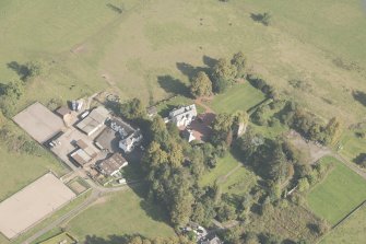 Oblique aerial view of Kilmaronock Castle and Kilmaronock House, looking NNE.