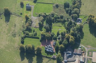 Oblique aerial view of Kilmaronock Castle and Kilmaronock House, looking S.