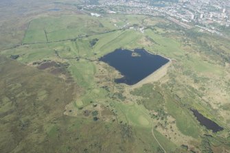 Oblique aerial view of Greenock Whinhill Golf Course and Whinhill Reservoir, looking NW.