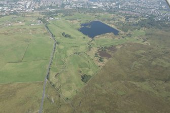 Oblique aerial view of Greenock Whinhill Golf Course and Whinhill Reservoir, looking NE.