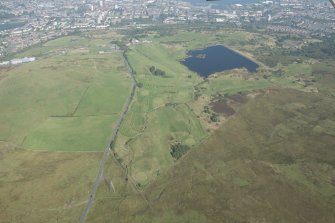 Oblique aerial view of Greenock Whinhill Golf Course and Whinhill Reservoir, looking NNE.