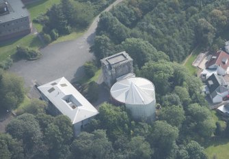 Oblique aerial view of Mearns Castle, looking SSE.