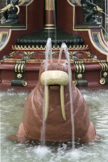 Renfrewshire, Paisley, Fountain Gardens. Detail of walrus.