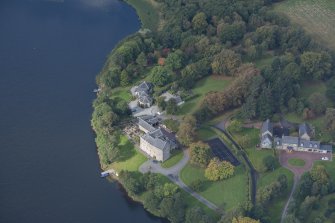 Oblique aerial view of Bardowie Castle, looking W.