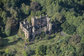 Oblique aerial view of Lennox Castle, looking W.