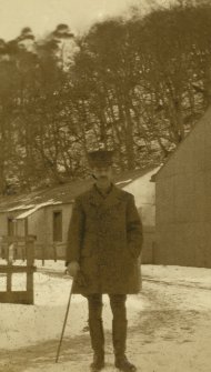 View of soldier at Stobs Camp by the castle steading.
