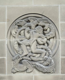 General view of roundel above Science figure.